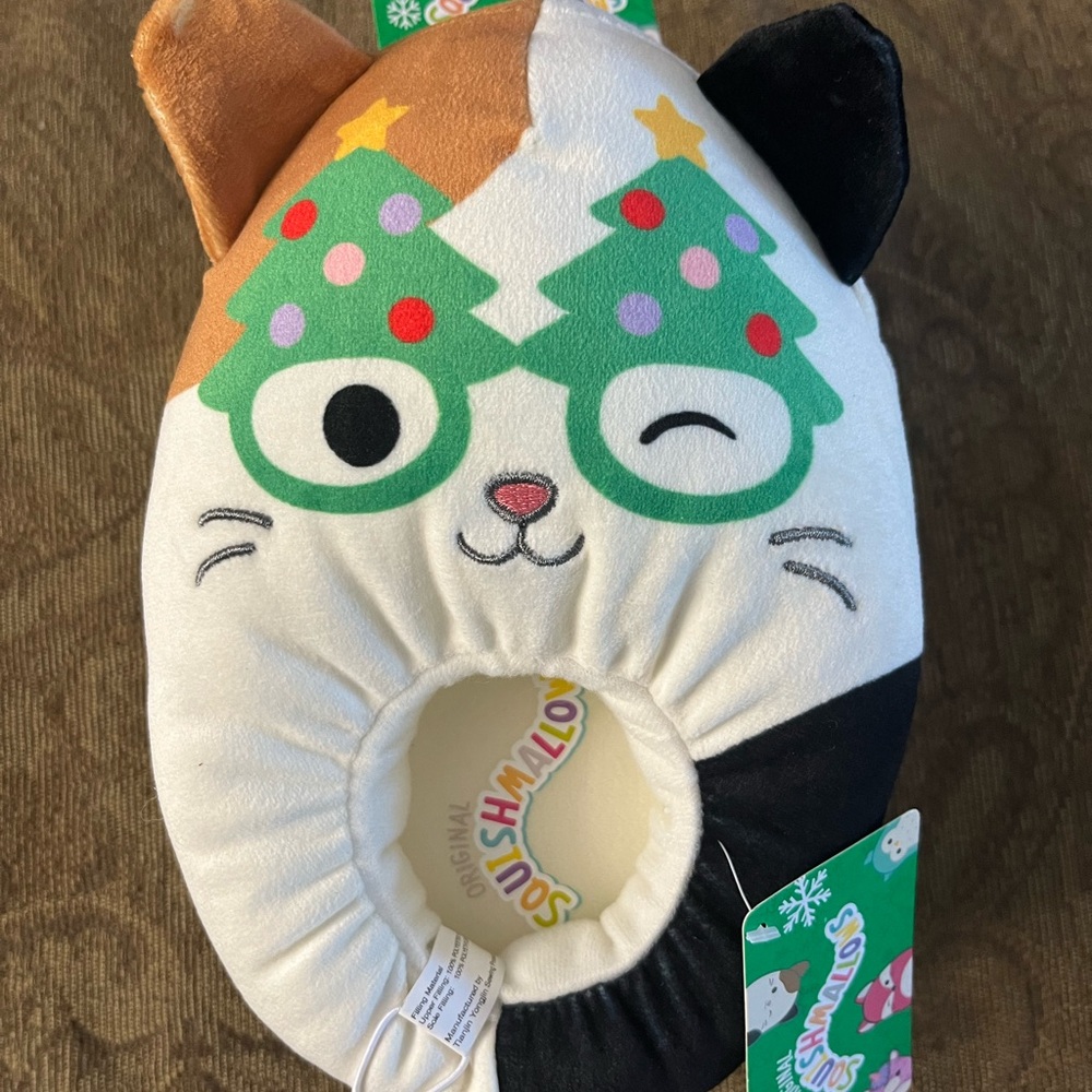 NWT Squishmallow Slippers Kids Size 13/1 Cam Calico Cat Christmas Tree Glasses